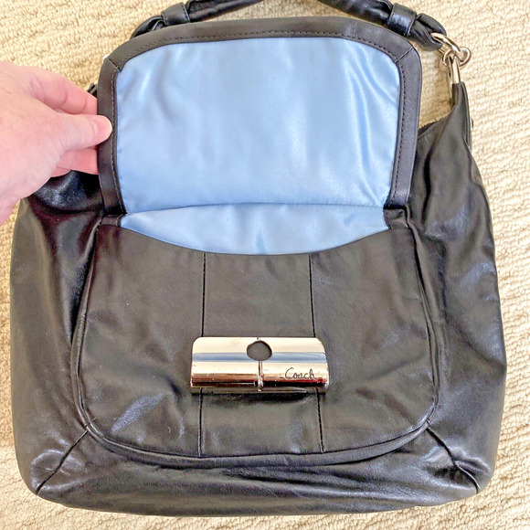 COACH Kristin New York Black Leather Satchel Shoulder Bag Purse Silver Hardware - Picture 9 of 12